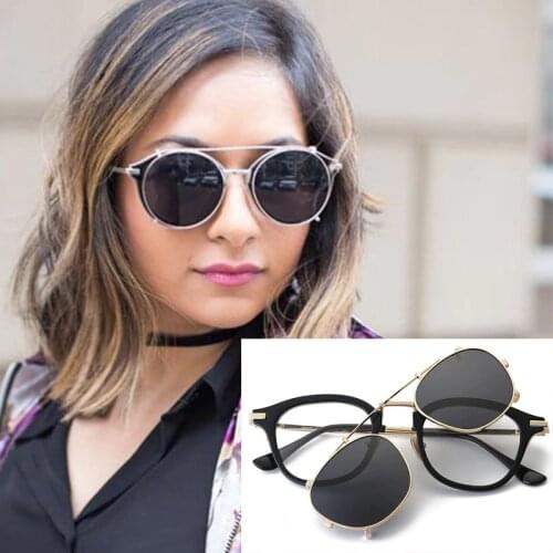 Black Men women sunglasses Vintage Punk 2 in 1 sunglasses mirror Brand Design trend Clip On Sunglasses Oculos De Sol