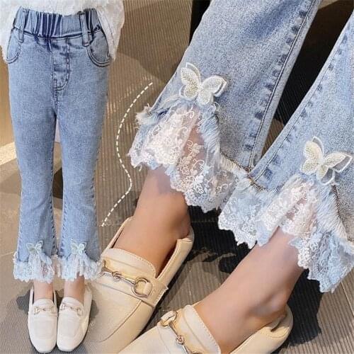 3-12T Jeans For Girls Elegant Bow Cute Denim Pants Sweet Bowknot Stretch Lovely Spring Child Trousers Toddler Kid Baby Steetwear