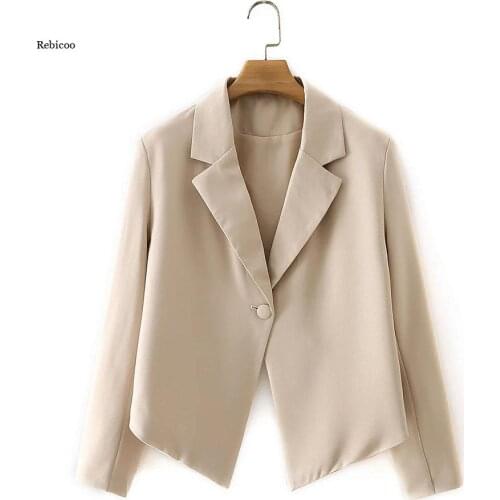 Women Office Lady loose symmetrical blazer jackets ladies Single Button suits female Long sleeve Solid vintage blazer