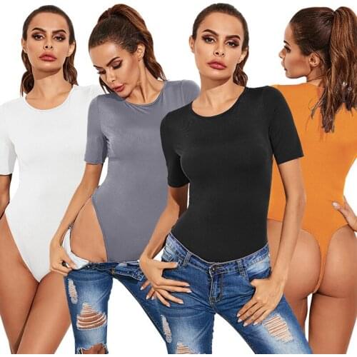 New Women Bodysuit Bodycon Summer Short Sleeve Casual Jumpsuit Romper Girls Sexy Skinny Basic Body Thong T-Back Tanga Outfit