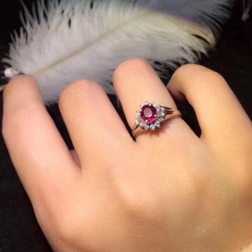 Fine Jewelry Pure 18 K White Gold Real 100% Natural Red Ruby 0.68ct Diamonds Jewelry Females Rings for Women Fine Ring