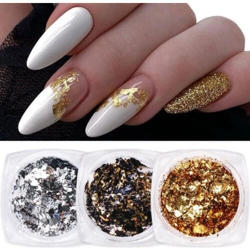 1 Box Gold Glitter Flakes Irregular Aluminum Foil Sequins For Nails Chrome Powder summer Manicure Nail Art Decorations bz47840
