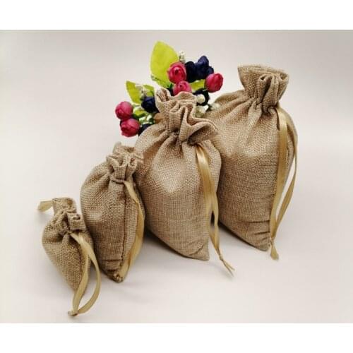 10pcs Silk Ribbon Jute Bag Sack Drawstring Bag Small Jewelry Bags Pouch for Jewelry Packaging Display Wedding Christmas Gift Bag