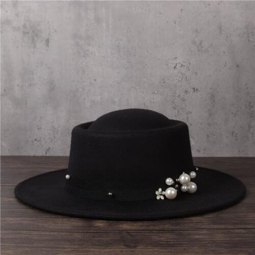 100% Wool Women Men Fedora Hat For Dad Black Pork Pie Hat Gentleman Flat Bowler Porkpie Top Jazz Hat