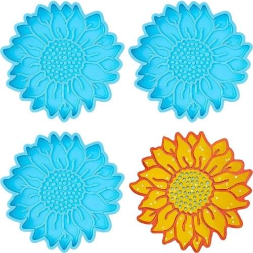 2 Pcs Sunflower Shape Coaster Epoxy Resin Mold Cup Mat Casting Silicone Mould DIY Crafts Ornaments Decorations Making Tools