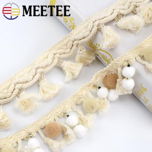 2Yards Meetee 5.5cm\6cm Cotton Tassel Lace Webbing Fabric Beaded Fringe Trim DIY Handmade Clothing Decoration Sewing Accessories