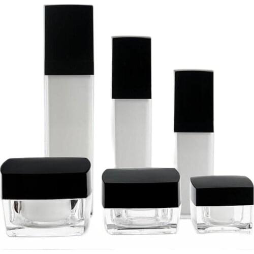 30ml square shape Acrylic bottle plastic bottle with silver/black pump, black lid for serum /lotion/emulsion/foundation packing