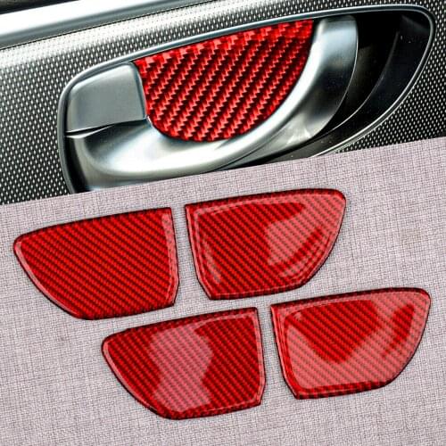 4Pcs/Set Car Red Carbon Fiber Inner Door Handle Bowl Cover Trim Fit For Infiniti Q50 Q60 2019 2018 2017 2016 2015 2014