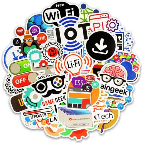 Laptop Stickers 50Pcs Program Internet Software Computer Stickers for Laptop Water Bottles Car Skateboard Guitar Vinyl Decals