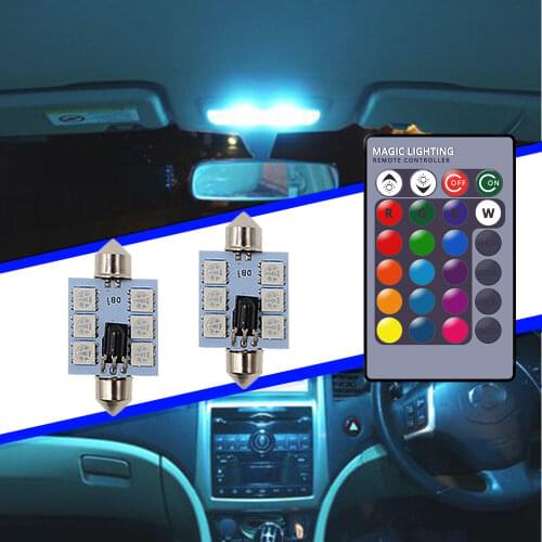 5050 DC 12V 36mm Colorful RGB 6SMD Festoon Dome C5w C10w Car Leds Auto Mobile Remote Controller Atmosphere Lamp Roof Trunk Bulbs