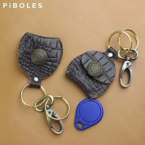 Handmade Cow Leather Keychain Door Lock Access Control Tags Key Pocket Genuine Leather Small Key Tag ID Card Case Pouch Hasp