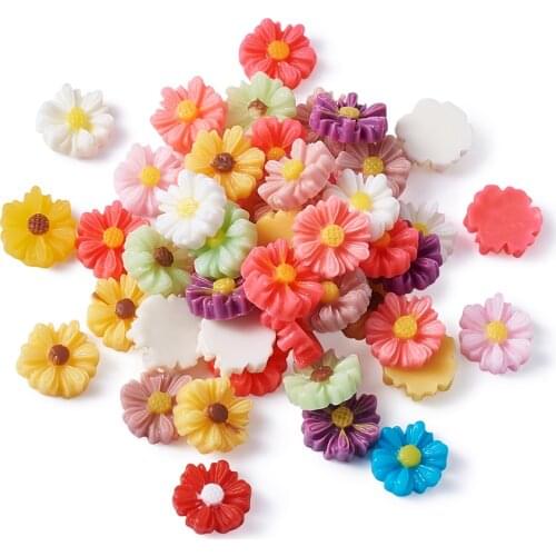 50Pcs Mixed Resin Flower Beads Flatback Cabochon Embellishments Headwear Diy Jewelry Rings Making Accessories 9x8x3mm