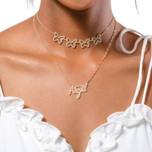 Crystal Butterfly Pendant Necklace Gold Zircon Stone Clavicle Chain Fashion New Design Jewelry Party Gift