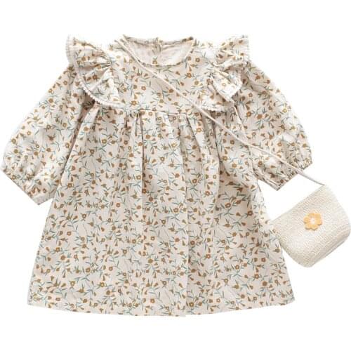 ZWF375 New Kids Long Sleeve Dresses Girls Flower Printed Princess Dress Autumn Children Clothing 2-8 Years Girl Elegant Outfits