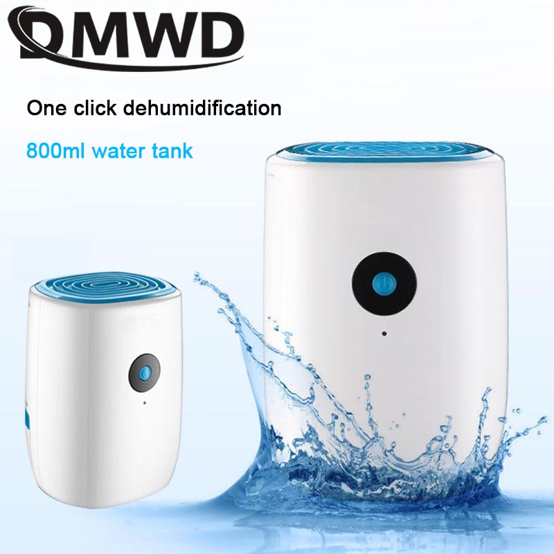 DMWD Electric Mini Dehumidifier Ultra-Quiet 800ml Air Dryer Intelligent Moisture Absorbing Machine Wardrobe Bookcase Absorber