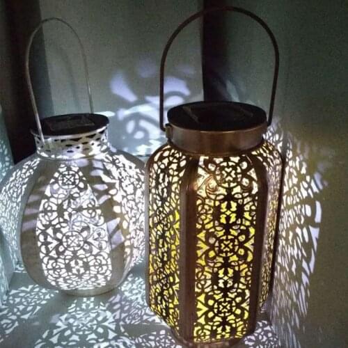 Wrought Iron Solar Lanterns Portable Melon Pumpkin Shape Hollow Garden European Table Lamp