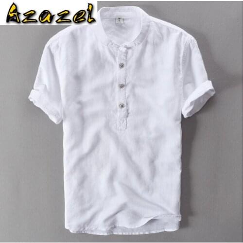 Hot 2020 summer New Menscotton short sleeve shirt Men Fashion casual stand collar Chinese style solid color linen shirts M-4XL