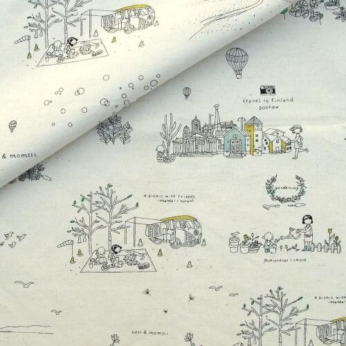 Cotton Linen Fabric for handmad, bed, bag, curtain Sewing - lovely girl and ballon (348)