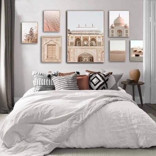 Islamic Poster Lake Desert Reed Landscape Old Gate Wall Art Muslim Print Canvas Painting Mosque Picture Decoration