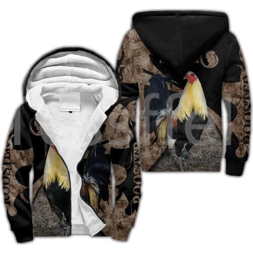 Tessffel Rooster Chicken Cock Animal Camo Colorful Winter Coat Pullover Tracksuit 3Dprint Men/Women Fleece Zip Hoodies Jacket A1