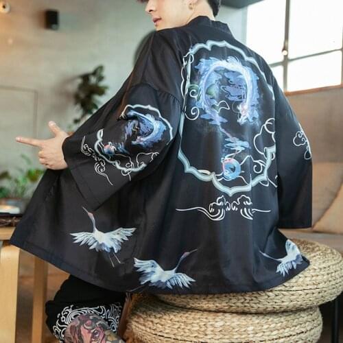 Kimono Japanese Cardigan Men Summer Traditional Chinese Hanfu Cardigan Robe Printing Oversized Casual Loose Cloak Costumes