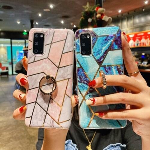 Ring Holder Marble Case For Samsung Galaxy A52 A72 A32 A22 5G A42 A51 A71 A31 M51 A12 A21S A02S Plating Soft IMD Silicone Cover