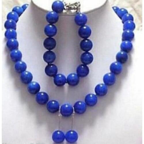 New 10mm Egyptian Lapis Lazuli Beads Necklace 18" Bracelet 7.5" Earrings Set