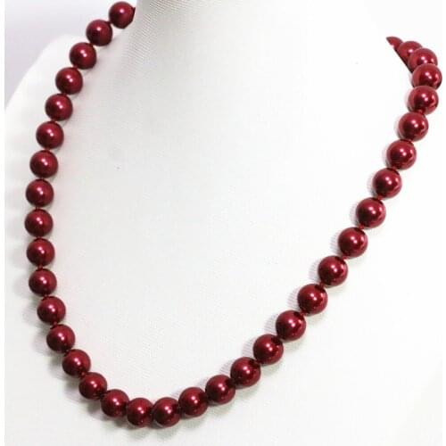Fashion dark red shell simulated-pearl round beads 8,10,12,14mm chain necklace women beauty jewelry 18inch B1481