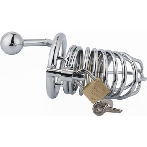 Stainless Steel Male Chastity Cage With Anal Plug Butt Plug And 40/45/50mm Penis Ring for Men BDSM Cock Cage Chastity Belt