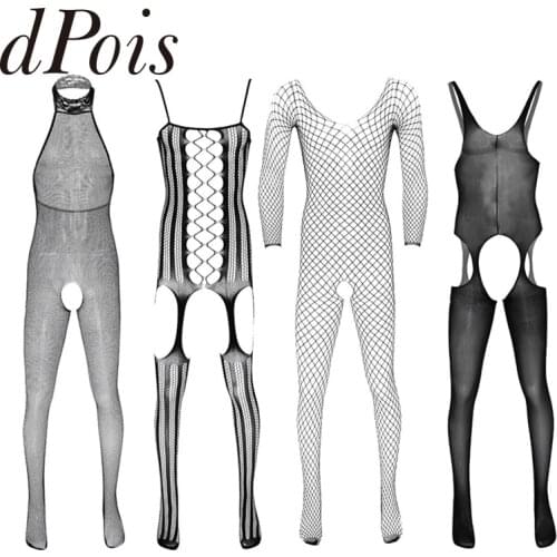 Mens See Through Sheer Bodysuit Halter Neck Long Sleeves Hollow Out Crotchless Stretchy Tights Full Body Pantyhose Stocking