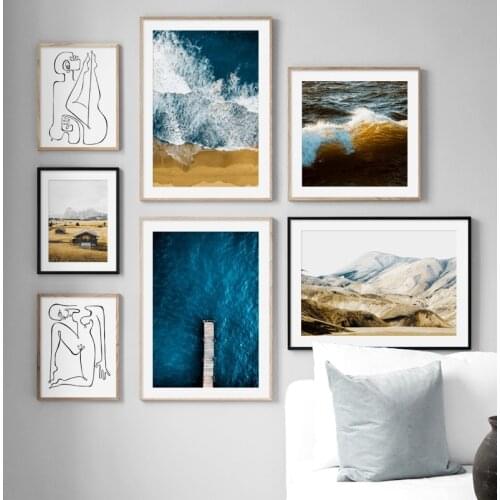 Mountain Sea Beach Abstract Body Art Line Wall Art Canvas Painting Nordic Posters And Prints Wall Pictures For Living Room Decor