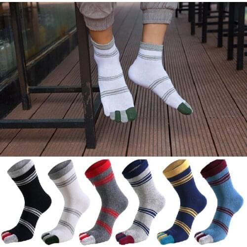 Hot Sale Five-finger Socks Men Cotton Striped Crew Finger Toe Sock Funny Patchwork Deodorant Foot Sock Fashion Comfortable Socks