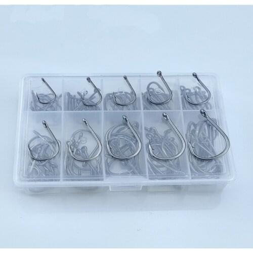 New100 Pieces of Fishing Stainless Steel Barbed Fish Carp Hook Portable Fishing Barbed Hook Fishing Accessories Toolbox