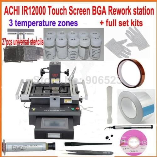2016 New ACHI IR12000 BGA rework station 3 temperature zone 20 reballing kits for laptop game consoles xbox ps3 repair