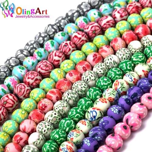 OlingArt 10MM 40pcs Mixed Colors Flower Soft ceramic Polymer Clay Jewelry Beads DIY earring Bracelet necklace jewelry making