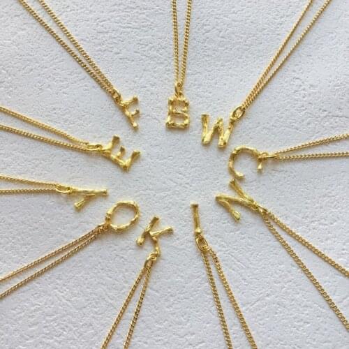 Gold Plated Letter Charm Necklace No Zircon Stone Bamboo Design Necklace A-Z Name Charm for Women Men Party Jewelry