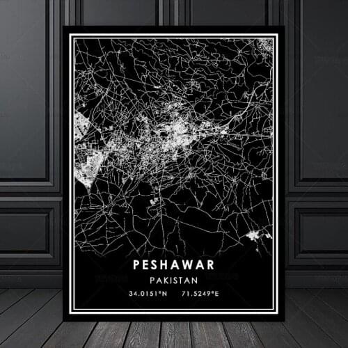 PESHAWAR world city map Popular Living Room Kitchen Map Poster print wall Artwork Modern Canvas Painting home decoration