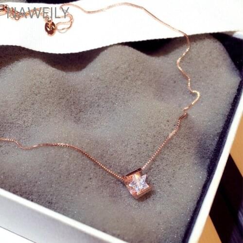 Simple Star CZ Zircon Choker Necklace Gold Silver Color Chain Women Collar Jewelry Bijoux Femme Best Crystal Pendant Necklace