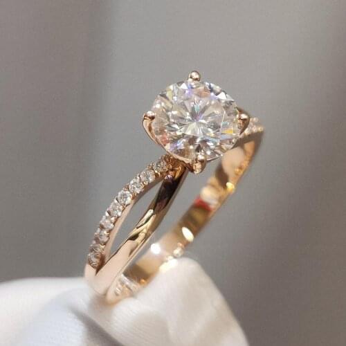 Romantic 14k Rose Gold moissanite Ring VVS1 Brilliant Round Cut Lab Grown Moissanite Stone Engagemen Anniversary Ring