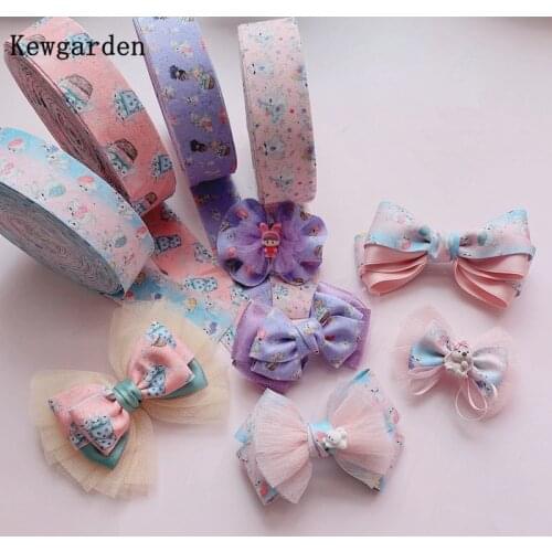 Kewgarden 35mm Print Cute Rabbit Ribbon Handmade Tape DIY Hairbow Corsage Accessories Gift Packing Webbing 5 meters