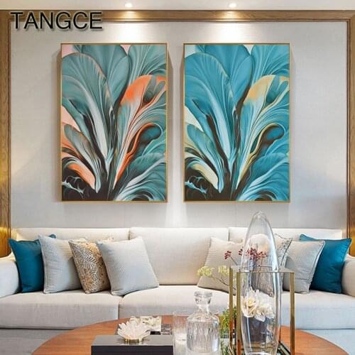 Nordic Green Leaf Yellow Red Plants Canvas Art Big Poster Print for Living Room Aisle Pictures On The Wall Modern Poster Decor