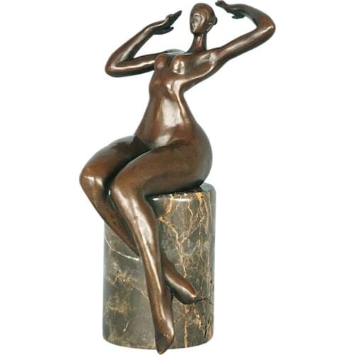 Listening Naked Female Statue Sculpture Bronze Sitting Abstract Sexy Woman Figurine Art Home Decor