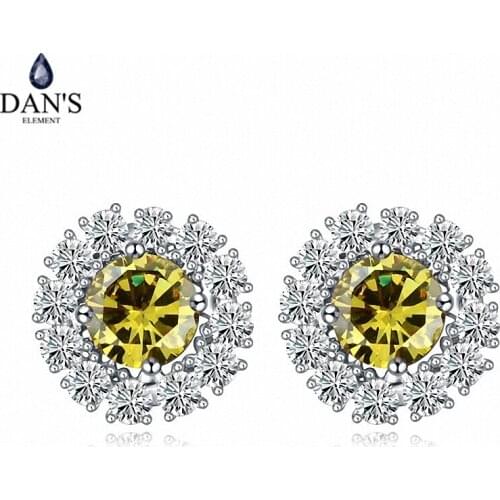 DANS ELEMENT New Sales AAA Zirconia Micro Inlays White Gold Color Flower Earrings For Women Valentines Gift 110346green