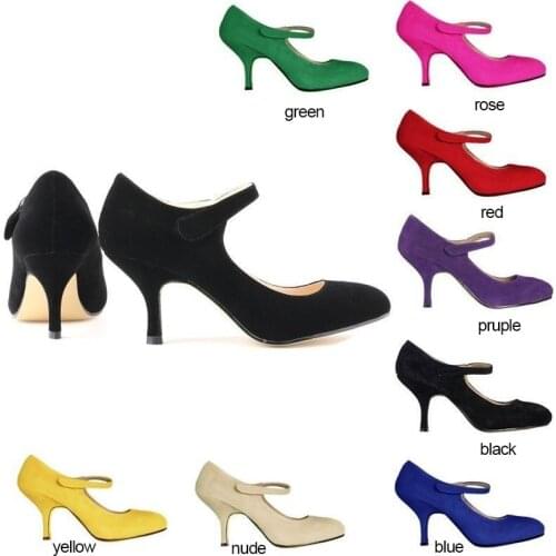 LOSLANDIFEN Women Shoes Mid Heels High Pumps Ladies Pointed Toe Multicolor Fashion Sexy Suede 1184-2VE
