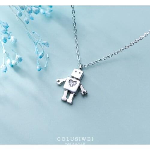 Colusiwei High Quality 925 Sterling Silver Lovely Robot With Heart Pendant Necklaces for Women Female Sterling Silver Jewelry