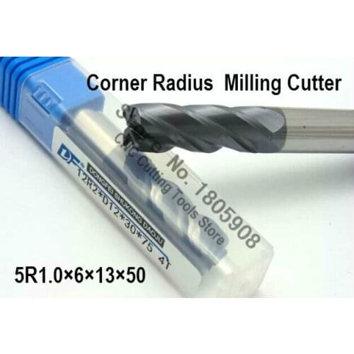 1PCS 5R1.0*6*13*50 5mm 4 flutes Cemented Carbide Corner Radius endmill CNC router bit milling cutter tool,alloy Milling cutter