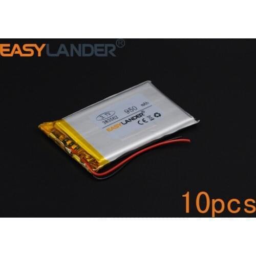 10pcs 3.7V 950mAh Polymer Li-ion Battery For Mp3 Mp4 PAD DIY E-book bluetooth Vedio Game toys Tablet PC Power bank mobile 383562