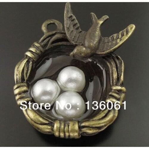 Vintage Bronze Bird Nest Olivet Egg Charms Pendants For Bracelet Necklace Fashion Jewelry Making Beads Brand DIY 10PCS Z1321