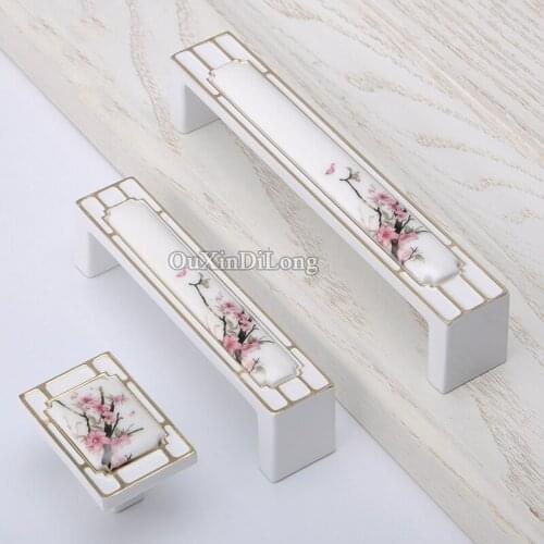 Designed 2PCS European White Ceramic Printing Kitchen Cabinet Door Handles Cupboard Wardrobe Drawer Cabinet Pulls Handles&Knobs