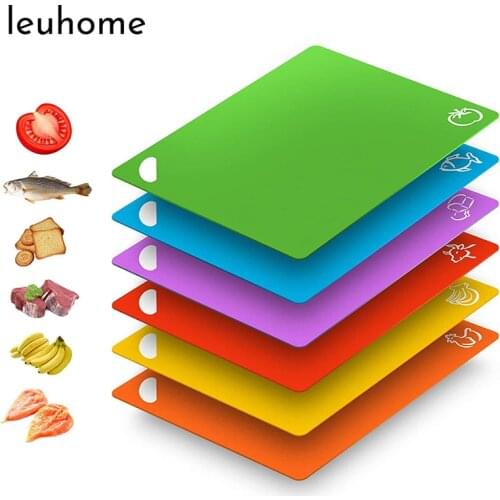 6Pcs Food Grade Plastic Cutting Board Nonslip Flexible Chopping Board Set Kitchen Cutting Mats With Food Icons Easy Grip Handle